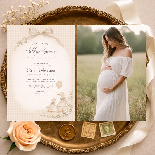 Invitation Silly Goose Gingham Photo Baby Shower 