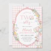 Invitation Silly Goose Girl 2e Anniversaire rose En vichy (Devant)