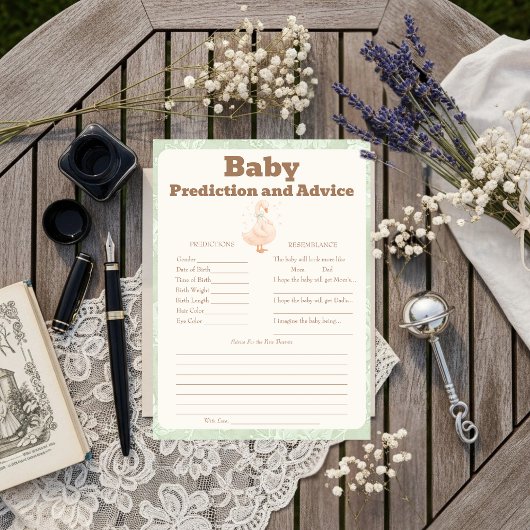 Invitation Silly Goose Green Baby Predictions & Advice Card