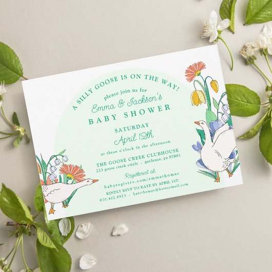 Invitation Silly Goose Green Baby shower Floral