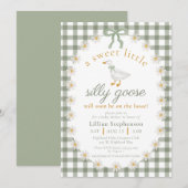 Invitation Silly Goose Green Bow Daisy Gingham Baby Shower (Devant / Derrière)