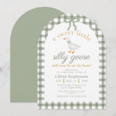 Invitation Silly Goose Green Gingham Bow Baby Shower Arch (Devant / Derrière)