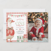 Invitation Silly Goose Noël En vichy 1er anniversaire Photo (Devant)