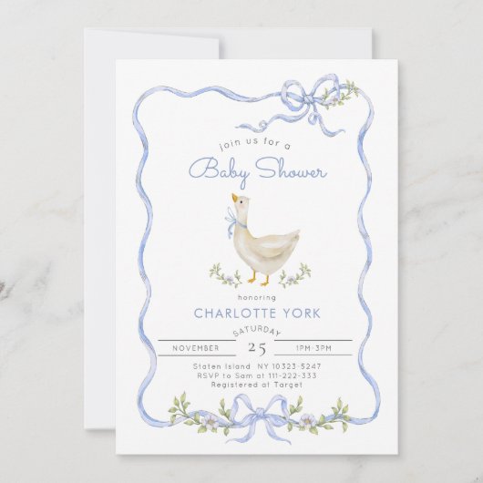 Invitation Silly Goose Photo Baby shower de code QR (Devant)