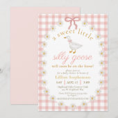 Invitation Silly Goose Pink Bow Daisy Gingham Baby Shower (Devant / Derrière)
