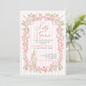 Invitation  Silly Goose  Pink Bow Floral Roses Baby Shower (Debout devant)