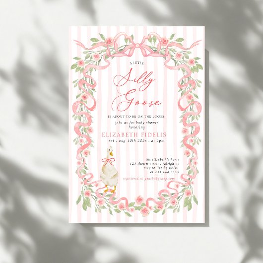 Invitation  Silly Goose  Pink Bow Floral Roses Baby Shower