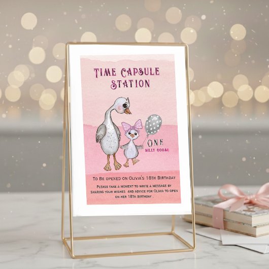 Invitation Silly Goose & Pink Bow | Time Capsule Station Sign