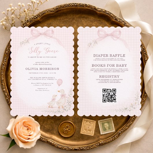Invitation Silly Goose Pink Gingham All in One Baby Shower