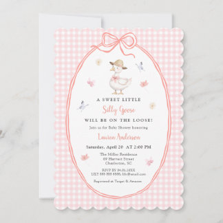Invitation Silly Goose Pink gingham Baby girl Baby shower