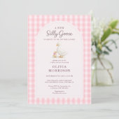 Invitation Silly Goose Pink Gingham Baby Shower (Debout devant)