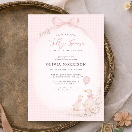 Invitation Silly Goose Pink Gingham Baby Shower