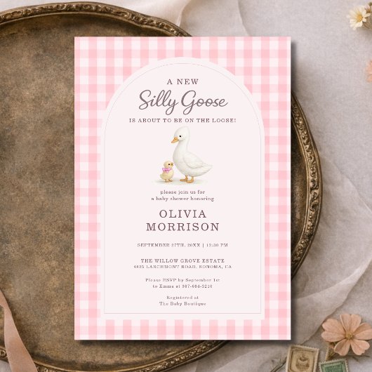 Invitation Silly Goose Pink Gingham Baby Shower