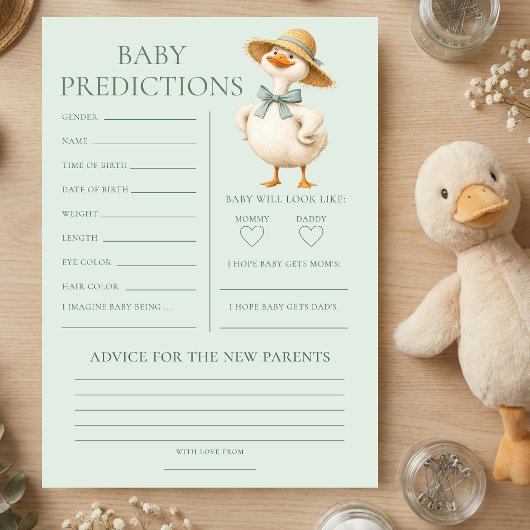 Invitation Silly Goose Predictions Baby Shower Game Card