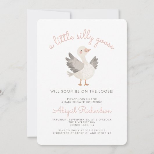 Invitation Silly Goose QR Code Filles roses Baby shower (Devant)
