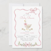 Invitation Silly Goose rose Floral Bow Baby girl douche (Devant)