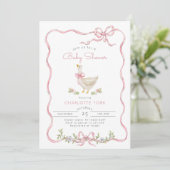 Invitation Silly Goose rose Floral Bow Baby girl douche (Debout devant)