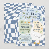Invitation Silly Goose Silly-Brating Three Birthday Party (Devant / Derrière)