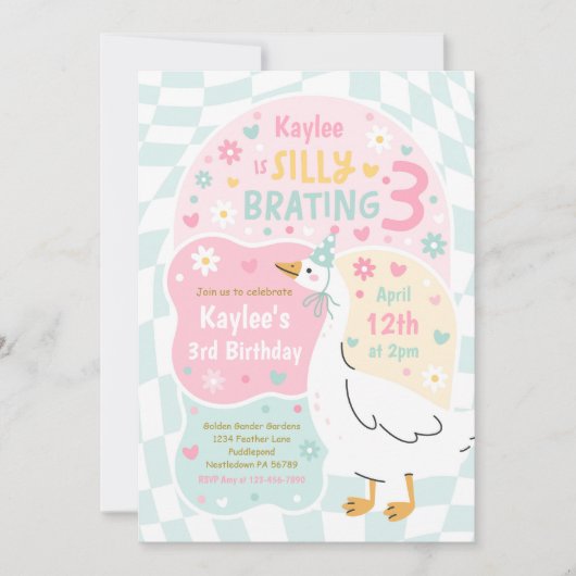 Invitation Silly Goose Silly-Brating Three Birthday Party (Devant)