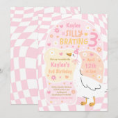 Invitation Silly Goose Silly-Brating Three Birthday Party (Devant / Derrière)