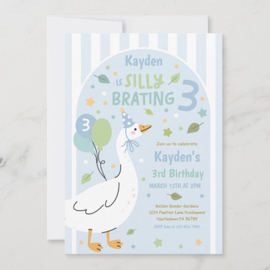 Invitation Silly Goose Silly-Brating Three Birthday Party (Devant)
