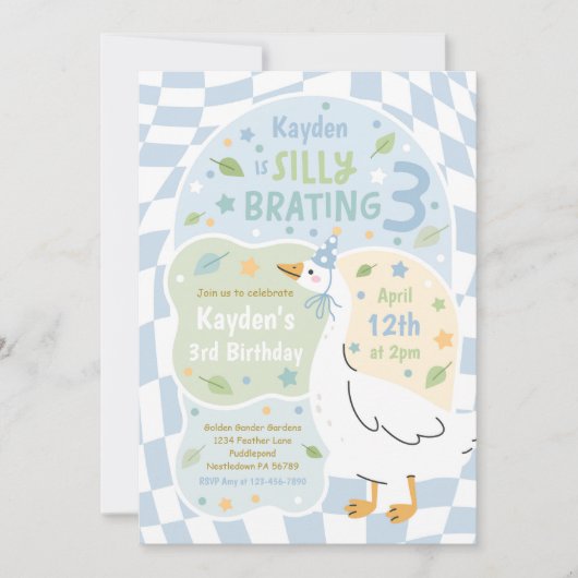 Invitation Silly Goose Silly-Brating Three Birthday Party (Devant)