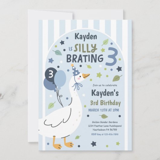 Invitation Silly Goose Silly-Brating Three Birthday Party (Devant)