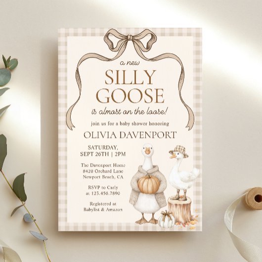 Invitation Silly Goose Storybook Automne En vichy Baby shower