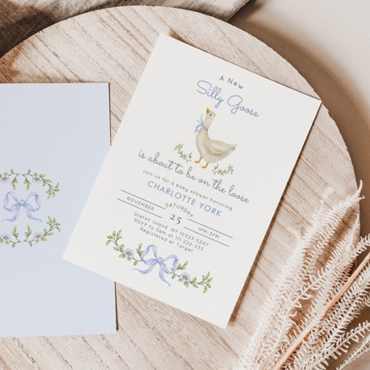 Invitation Silly Goose whimsical Bow Baby garçon douche