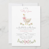Invitation Silly Goose whimsical Pink Bow Baby girl douche (Devant)