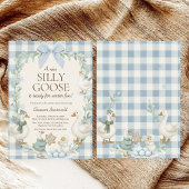 Invitation Silly Goose Winter Baby Shower Blue Gingham 