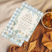 Invitation Silly Goose Winter Baby Shower Blue Gingham 