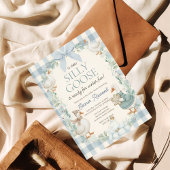 Invitation Silly Goose Winter Blue Plaid Baby Shower