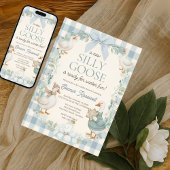 Invitation Silly Goose Winter Blue Plaid Baby Shower