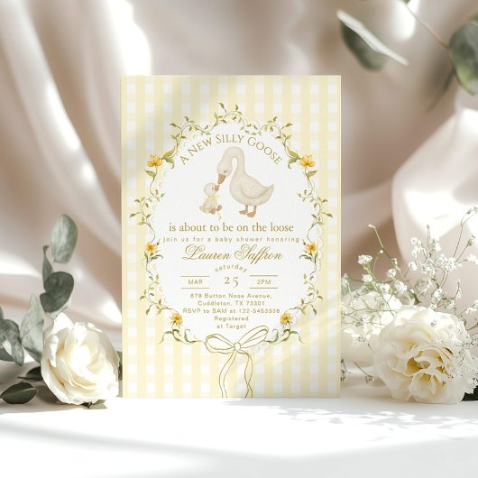 Invitation Silly Goose Yellow Gender neutral Bow Baby Shower