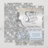 Invitation Silv Glitter Dress,Tiara Sparkle Sweet 16  (Devant / Derrière)