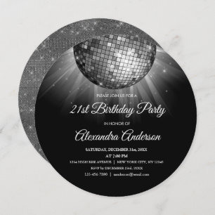 Invitation Silver 21e fête d'anniversaire Silver Disco Ball