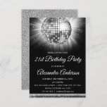 Invitation Silver 21st Birthday Party Disco Ball - 70's Party<br><div class="desc">Argent Vingt-et-unième fête d'anniversaire Disco Ball Party Invitation. L'Invitation à la fête d'anniversaire Silver and Black 21st est parfaite pour une fête d'anniversaire moderne de 21st. Veuillez contacter le concepteur pour les articles correspondants customisés.</div>