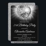Invitation Silver 21st Birthday Party Disco Ball - 70's Party<br><div class="desc">Argent Vingt-et-unième fête d'anniversaire Disco Ball Party Invitation. L'Invitation à la fête d'anniversaire Silver and Black 21st est parfaite pour une fête d'anniversaire moderne de 21st.</div>