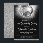 Invitation Silver 21st Birthday Party Disco Ball - 70's Party<br><div class="desc">Argent Vingt-et-unième fête d'anniversaire Disco Ball Party Invitation. L'Invitation à la fête d'anniversaire Silver and Black 21st est parfaite pour une fête d'anniversaire moderne de 21st.</div>