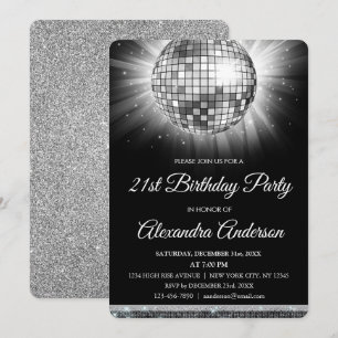 Invitation Silver 21st Birthday Party Disco Ball - 70's Party