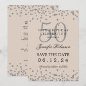 Invitation Silver 50th Birthday Save Date Détails Champagne (Devant / Derrière)