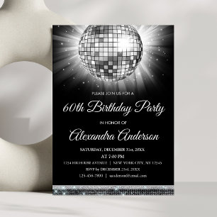 Invitation Silver 60th Birthday Party 70's Disco Ball