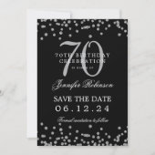 Invitation Silver 70th Birthday Save Date Détails Noir (Devant)