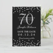 Invitation Silver 70th Birthday Save Date Détails Noir (Debout devant)