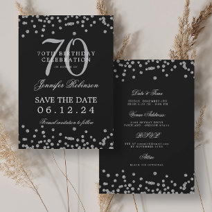 Invitation Silver 70th Birthday Save Date Détails Noir