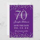 Invitation Silver 70th Birthday Save Date Détails Purple (Devant)