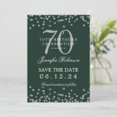 Invitation Silver 70th Birthday Save Date Détails Vert (Debout devant)