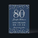 Invitation Silver 80th Birthday Save Date Détails Marine Blue<br><div class="desc">Elégant design "70th Birthday Party" avec faux confettis de parties scintillant & détails texte. Facile à utiliser et facile à personnaliser. Commandez aujourd'hui !</div>
