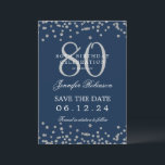 Invitation Silver 80th Birthday Save Date Détails Marine Blue<br><div class="desc">Elégant design "70th Birthday Party" avec faux confettis de parties scintillant & détails texte. Facile à utiliser et facile à personnaliser. Commandez aujourd'hui !</div>